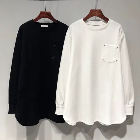 秋冬季加绒加厚德绒打底衫女内搭宽松设计感下摆开叉长袖T恤上衣商品大图