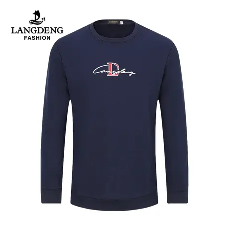 浪登男士字母印花长袖T恤2023秋季时尚圆领潮流休闲打底上衣男商品大图