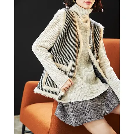 宝诗黎【新品价138元】V领条纹针织马甲外套AIH2003商品大图