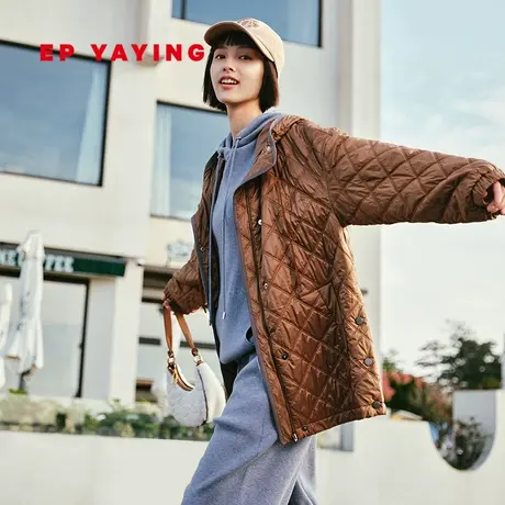 EP YAYING雅莹女装 时尚连帽菱形格棉服外套 秋冬商场同款M112A图片