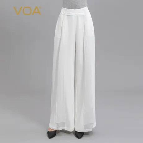 VOA60姆米重磅真丝长空自然腰插袋撞料挺括时尚百搭桑蚕丝阔腿裤图片