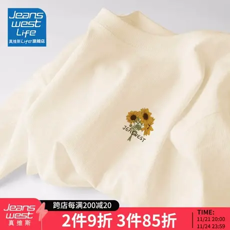 真维斯LIFE短袖t恤女纯棉夏季ins潮牌宽松半袖正肩体恤情侣上衣M图片