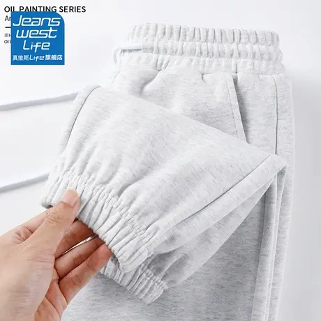 真维斯LIFE浅灰色休闲裤女2023新款秋季设计感小众宽松运动卫裤潮图片