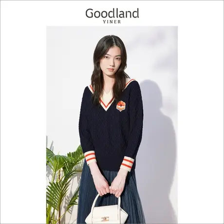 音儿美地女装2022冬季新款长袖撞色毛衣设计感针织衫商品大图