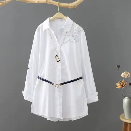 设计感小众纯棉镂空白衬衫女春装新款韩版气质女装宽松衬衣上衣潮商品大图