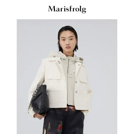 【商场同款】玛丝菲尔2022秋季钟乳白色截短式休闲金属扣短外套商品大图