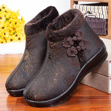 冬季加绒中老年人保暖老北京布鞋女雪地靴妈妈鞋加厚靴子婆婆棉鞋图片