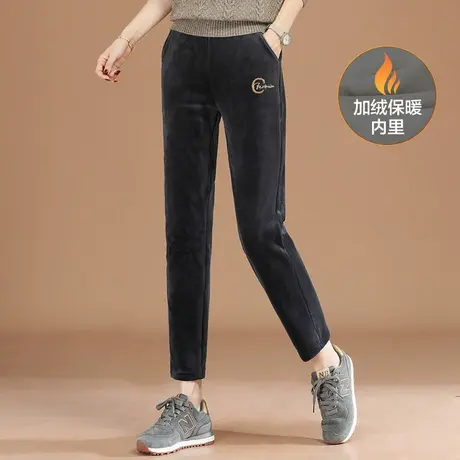 韩潮袭人松紧腰加绒休闲裤子女2023年冬季新款百搭显瘦哈伦长裤厚图片