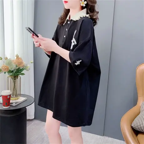 Polo领卡通刺绣短袖T恤女夏季2023新款宽松洋气减龄设计感上衣ins图片