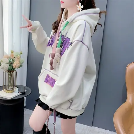 慵懒风加绒加厚连帽卫衣女中长款2023年新款秋冬爆款时尚减龄外套图片