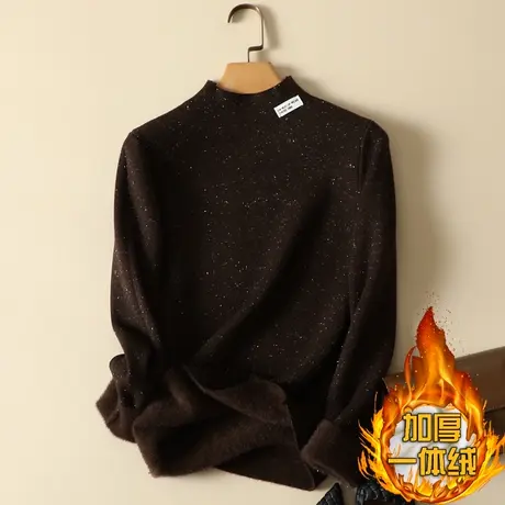 一体绒半高领毛衣女2023年新款加绒加厚打底衫女秋冬内搭针织上衣商品大图