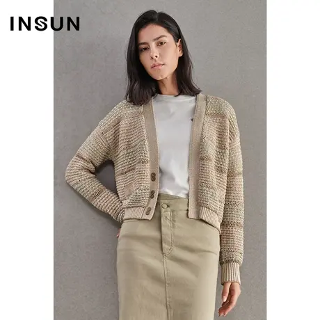 INSUN恩裳春季短款长袖针织衫开衫图片