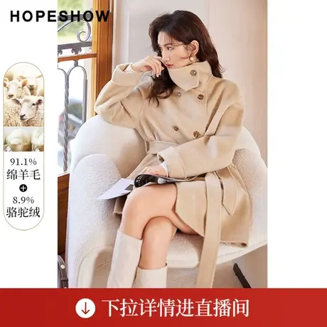 【直播专享】冬季双排扣落肩立领双面呢大衣90122360805红袖商品大图