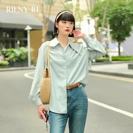 RIENYRE衬衫女2023新款夏季薄款上衣设计感小众女一字肩长袖衬衣图片