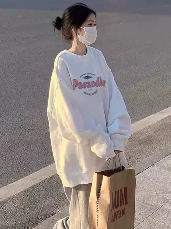 美式复古潮牌卫衣女春秋薄款宽松韩版上衣慵懒风小个子高级感外套商品大图