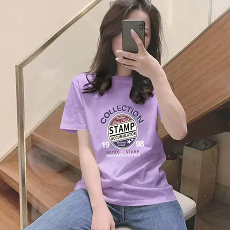 t恤女短袖正肩上衣2023夏季新款小衫纯棉圆领打底衫半袖潮牌体恤图片