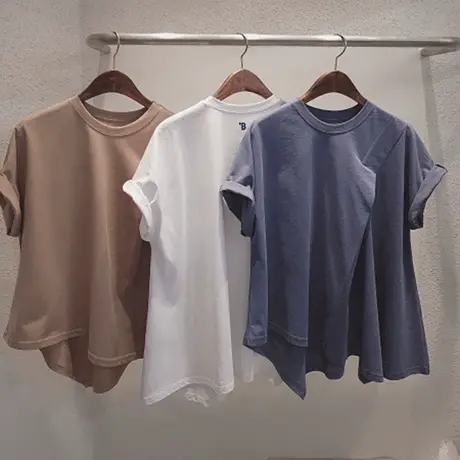 短袖t恤女2020夏装新款韩版ins潮不规则下摆设计感宽松半袖上衣服商品大图