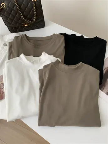 软糯百搭纯色圆领糯米衣基础宽松保暖内搭秋冬立领长袖T恤打底衫图片