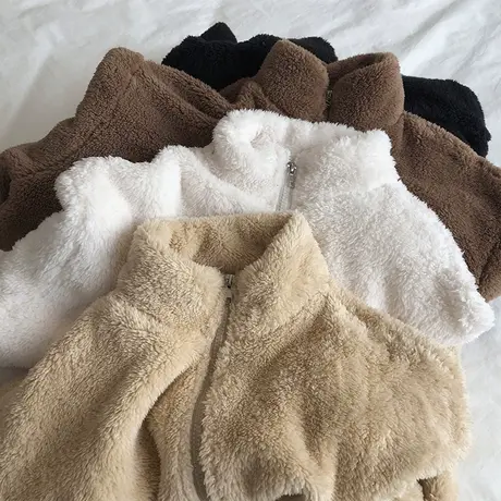 宅家bi入！冬季保暖宽松毛绒摇粒绒立领拉链外套毛毛衣女百搭上衣图片