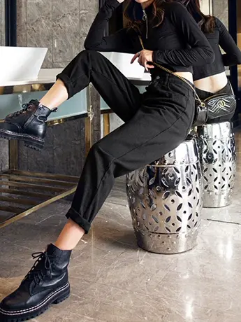 捡漏外贸百搭高腰薄款牛仔裤秋冬新款显瘦宽松小个子哈伦老爹裤图片