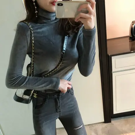 高领打底衫女长袖秋冬百搭金丝绒女装t恤内搭洋气上衣加厚加绒潮图片