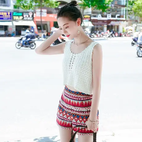 夏季新品韩版女装高腰修身显瘦学生短裤直筒休闲裤子条纹热裤图片