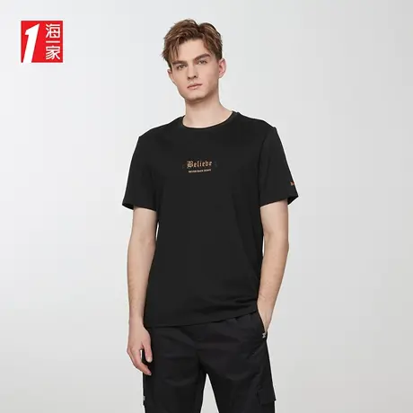 海一家字母绣花时尚短T夏季亲肤棉质透气短袖T恤男商品大图