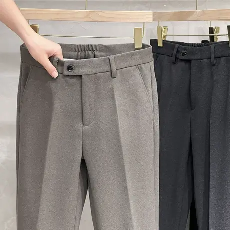 垂坠感九分裤男秋冬季加厚通勤直筒西裤韩版潮毛呢休闲裤男士裤子商品大图