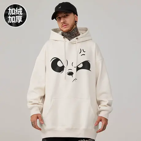 oversize潮牌加肥加大码男装情侣连帽加绒加厚卫衣男士外套秋冬款图片