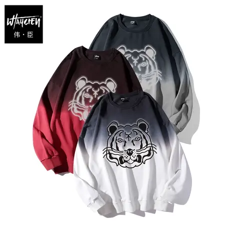 伟臣大码男装加肥加大男卫衣胖子老虎红色虎年虎头本命年宽松圆领商品大图