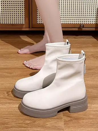 2023新款短靴女秋冬加绒瘦瘦靴厚底小个子马丁靴女英伦风切尔西靴图片