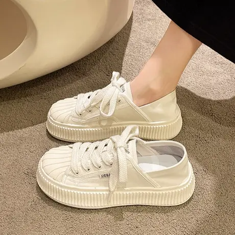 超火小白鞋女2024春季新款轻便厚底饼干鞋百搭韩版两穿板鞋ins潮商品大图