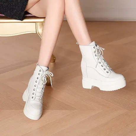 真皮保暖加绒厚底内增高马丁靴秋冬季新款女鞋防水台高跟坡跟短靴图片