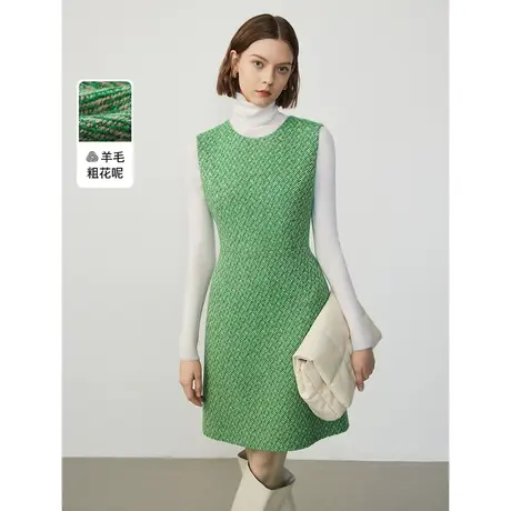 朗姿羊毛小香风收腰法式显瘦无袖连衣裙2023年冬季奥莱气质裙子女图片