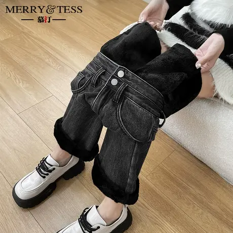 黑灰色加绒加厚阔腿牛仔裤女宽松2023年新款高腰显瘦小个子直筒裤商品大图