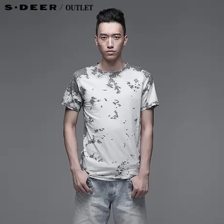 【🏧新品】🏨sdeer圣迪奥专柜正品男装夏斑驳做旧舒适短袖T恤3270185图片