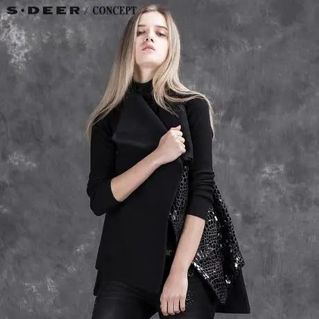 sdeer圣迪奥女装质感光泽贴片纯色斜襟背心S15481689商品大图