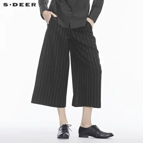 sdeer圣迪奥前卫个性黑白条纹对称插袋装饰时尚阔腿裤S18480803商品大图