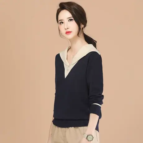 韩潮袭人法式海军领长袖针织衫女2024春新款打底套头毛衣上衣薄图片