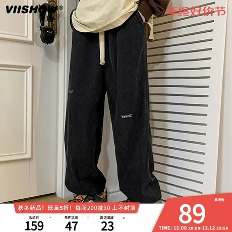 VIISHOW灯芯绒卫裤男秋冬季美式复古束脚运动裤子刺绣休闲长裤子商品大图