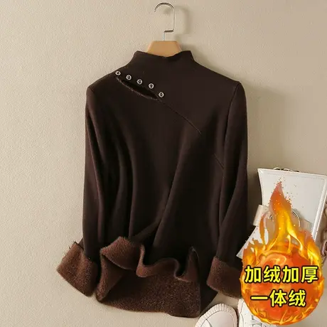 一体绒半高领毛衣女2023年秋冬新款加绒加厚宽松内搭针织打底衫女商品大图