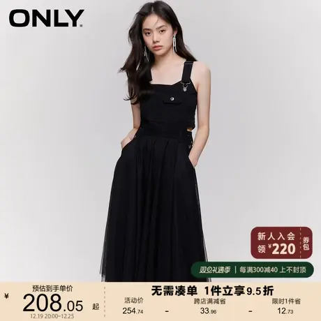 ONLY奥莱2023春夏新款时尚A字牛仔背带拼接中长款连衣裙图片