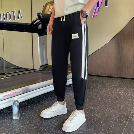 男士条纹束脚休闲裤2023春秋季新款潮流贴标小脚运动裤宽松卫裤商品大图