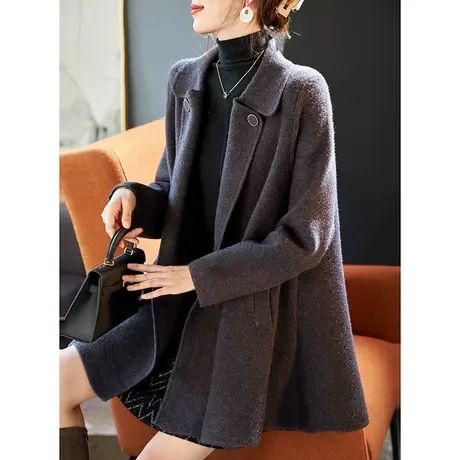 宝诗黎翻领宽松亮丝毛呢外套2024春季新款气质高级感显瘦大衣女商品大图