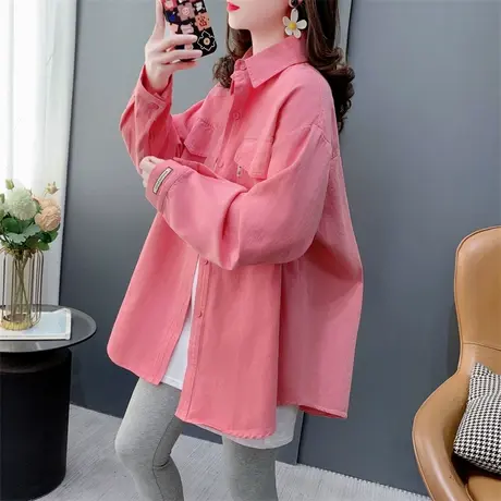 中长款长袖牛仔衬衫女春季2024年新款宽松慵懒风休闲百搭外套上衣图片