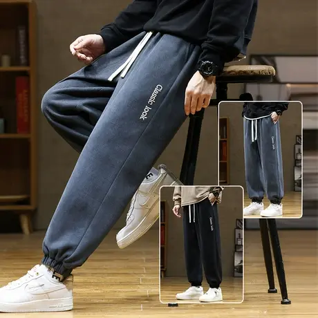 春季男生加肥加大码胖子灰色运动卫裤春秋款宽松束脚休闲裤子男裤图片