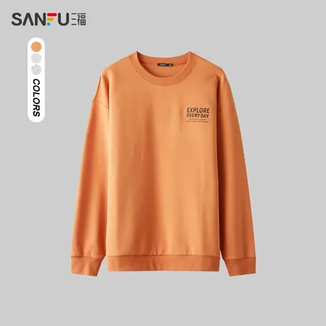 三福2024春季男士前后印花章仔卫衣 日系户外圆领上衣男482441图片