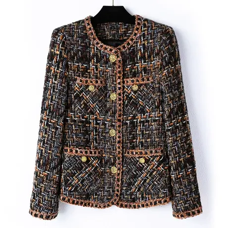 2023秋冬新款时尚轻奢高定长袖圆领粗花呢小香风女士短外套女图片