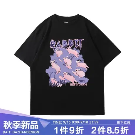 2023夏季新款短袖t恤女夏季新宽松小众原宿风兔子印花半袖上衣潮商品大图