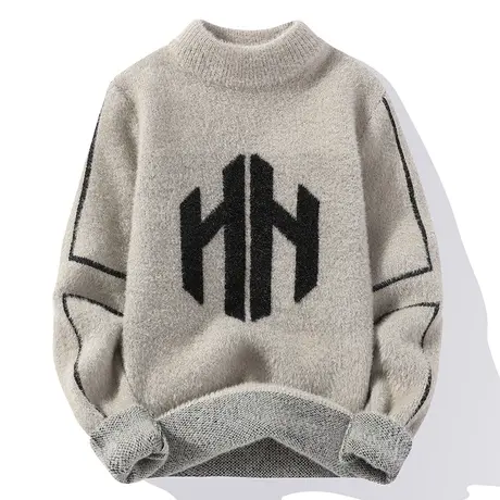 秋冬季半高领男孩初中学生大童内搭加厚水貂绒打底针织衫保暖毛衣商品大图